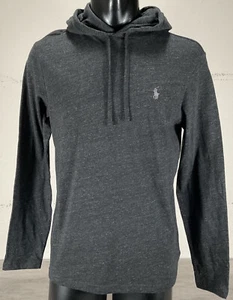Polo Ralph Lauren Long Sleeve Hooded Cotton T Shirt Sz M Black Heather - Picture 1 of 6