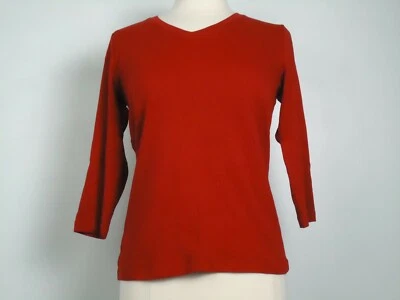St John’s Bay Women’s Red 3/4 Sleeve Shirt Top V-Neck 100% Cotton Size S - Imagem 1 de 4