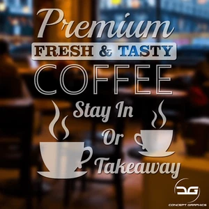 Coffee Shop Cafe Takeaway Window Door Sign Vinyl Decal Sticker in Etched Vinyl - Picture 1 of 4