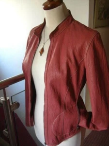 M&S GIACCA BIKER PELLE 14 12 racer corta cropped morbida elegante rosa vera - Foto 1 di 12