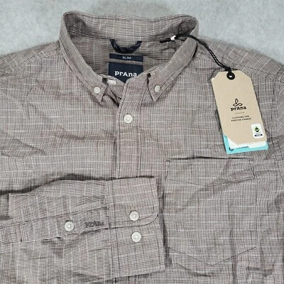 Prana Drayton Long Sleeve Shirt Mens Small Slim Brown Organic Cotton Hemp - Image 1 of 4