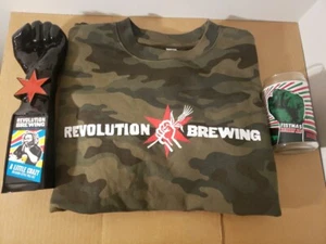 Revolution Brewing-Lot. Beer Tap Handle, Medium Camo Sweater And Fistmas Glass. - Picture 1 of 14