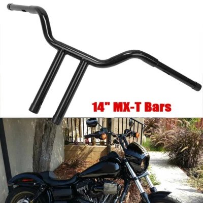 Толстый Т-образный руль 14 дюймов подъем 1 1/4 дюйма подходит для Harley Softail Dyna Street Fat Bob - Изображение 1 из 4