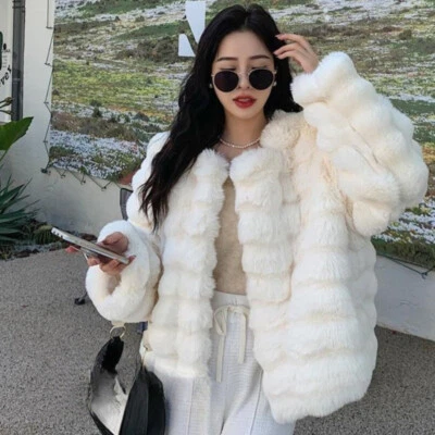 Lady Faux Rabbit Fur Jacket Coat Cardigan Fleece Flurry Winter Warm Outwear Tops - Image 1 of 4