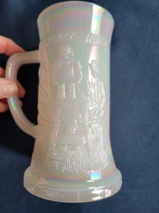 IRIDESCENT WHITE CARNIVAL GLASS BEER MUG STEIN, VINTAGE FEDERAL GLASS - Picture 1 of 5
