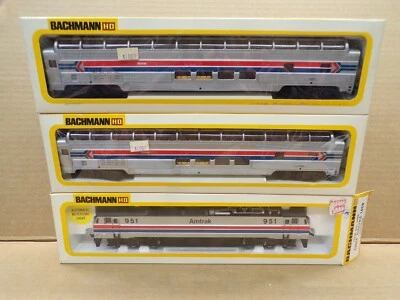 VINTAGE BACHMANN AMTRAK E60CP LOCO & 2 FULL DOMED PASSENGER CARS ~ NEW OLD STOCK - Image 1 of 4