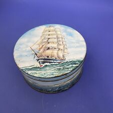Antique Huntley Palmers Biscuit Tin Sail Ship Lifeboat Advertising Round Lined