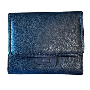 Vtg Amity Black Leather Womens Wallet w/ Attached Coin Change Purse Billfold - Picture 1 of 11