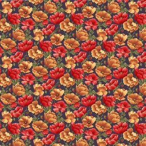 Feline Drive Fabric CATS 'N QUILTS Poppies Floral - Fat Quarter (18"x 22") FQ - Picture 1 of 8