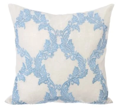 Couch Cushion Cover Blue 16"x16", Bed Decor Silk French Toile - French Riviera - Image 1 of 2