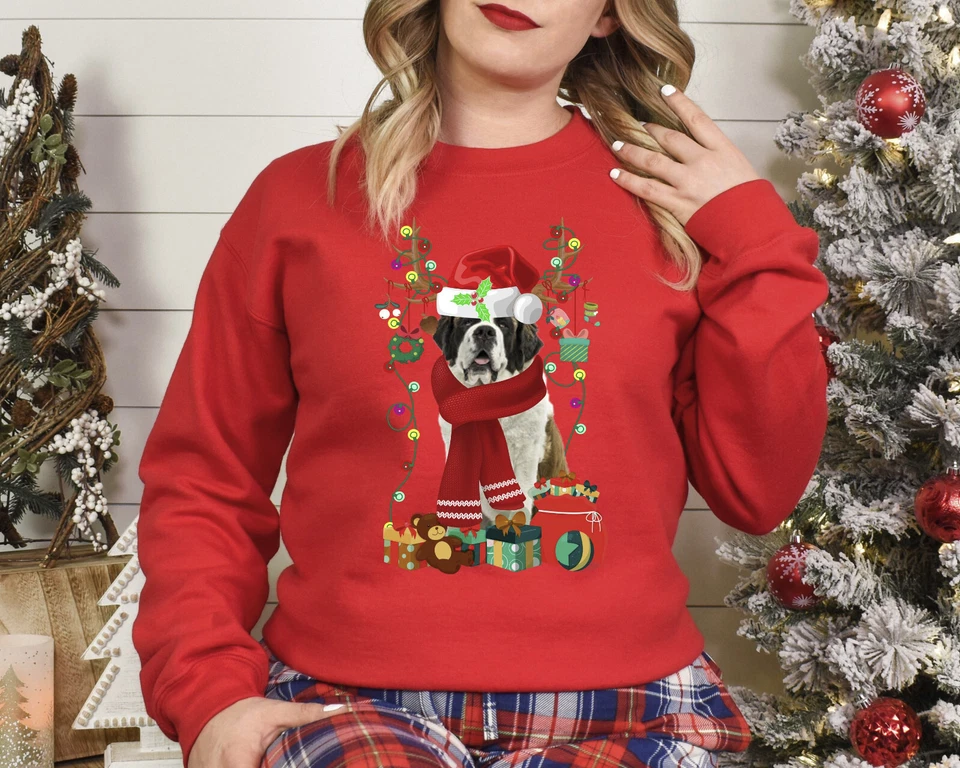 Xmas Sweatshirt Saint Bernard Dog Christmas Jumper Sweater Day Stocking Filler - Image 1 of 1