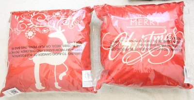 批量 2 件 我们的智能解决方案 假日 红色 LED 枕头 圣诞快乐和驯鹿 — 第 1/4 张图片