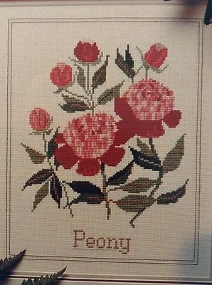 Peony counted cross stitch pattern card, Aida & floss lot - Image 1 of 3