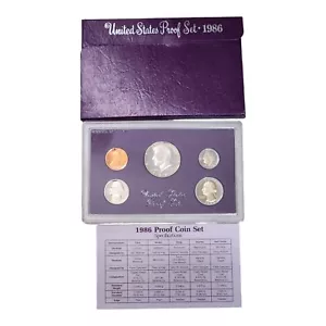 1986-S US Mint Proof Set 5 Coin Set OGP COA Original Government Packaging - Picture 1 of 2