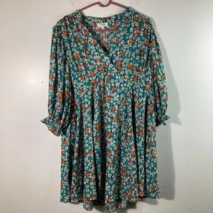 Womens Umgee Baby Doll Floral Mini Dress Tunic Green White Orange L NWT - Picture 1 of 10