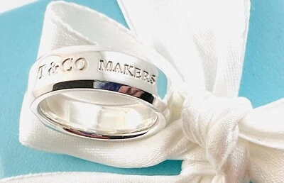 Tiffany & Co Makers Slice Wide 6.7mm Band I.D Ring Sterling Silver. Size 7. NEW - Image 1 of 4