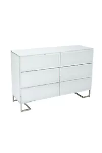 Windermere White Glass Mirrored 6 Drawer Chest Bedroom Storage Chest of Drawers - Picture 1 of 11