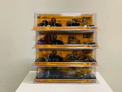 Semi Tractor Lowboy Trailer Cat DieCast Machines 1/87 By DieCast Masters 4PCS - Image 1 of 4