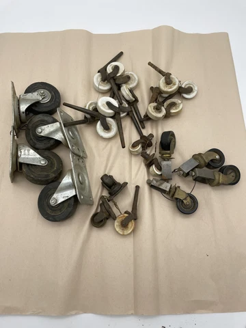 Lot Antique Furniture Castors Brass Metal Porcelain 3" - 1-1/4" Wheels Cover