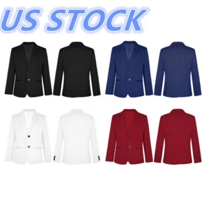 Kids Boy Formal Blazer Long Sleeve Single Breasted Suit Jacket Gentleman Coat - Picture 1 of 40