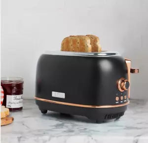 Haden Heritage Wide Slot 2 Slice Toaster Black/Copper: 4 Slice Capacity, Steel - Picture 1 of 1
