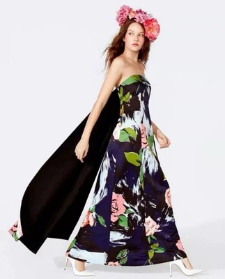 Richard Quinn x Debenhams Long Evening Floral Print Bandeau Dress Sttached Cape - image 1 of 4