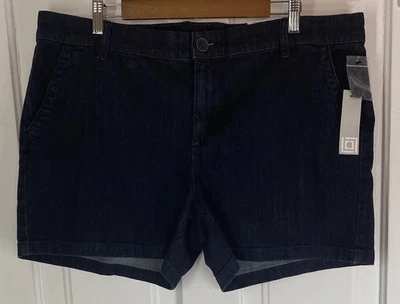 Liz Claiborne (Plus Size 18 Womens) Classic Chino Short, Blue Jean Stretch Denim - Image 1 of 4