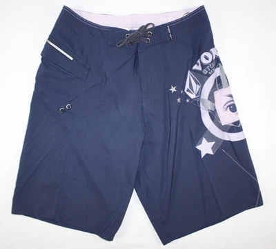 Volcom Stone Board Shorts Men's 34 Armstrong Eye Graphic Zipper Fly Navy Blue - Image 1 of 4