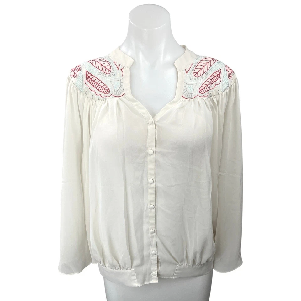Camisa Top Butterfly by Matthew Williamson Blanca Bordada con Botones Talla 16 Foto 1 de 4