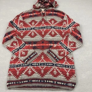 Denim Supply Ralph Lauren Sweater Men Medium Red Aztec Pullover Hoodie Knit M - Picture 1 of 9