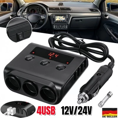 12V/24V KFZ Verteiler Dose Zigarettenanzünder Mehrfachstecker 4 USB Steckdose DE - Bild 1 von 4