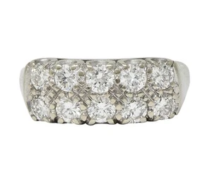 Mid-Century 1.00 CTW Diamond 14K Gold Vintage Two-Row Fishtail Wedding Band Ring - Picture 1 of 10