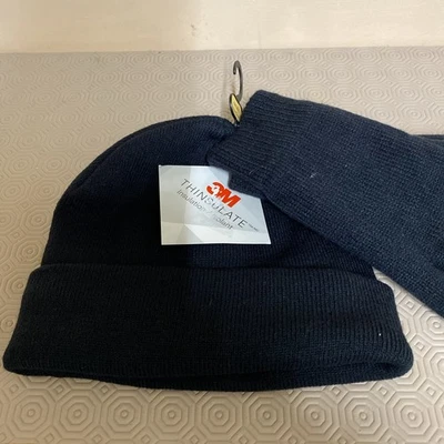 Conjunto de guantes térmicos y gorro unisex azul marino lana térmica cálido pequeño/mediano  Foto 1 de 3