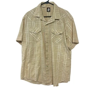 Vintage Karman 17½ Pearl Snap Western Shirt Tan White Plaid Short Sleeve USA - Picture 1 of 8