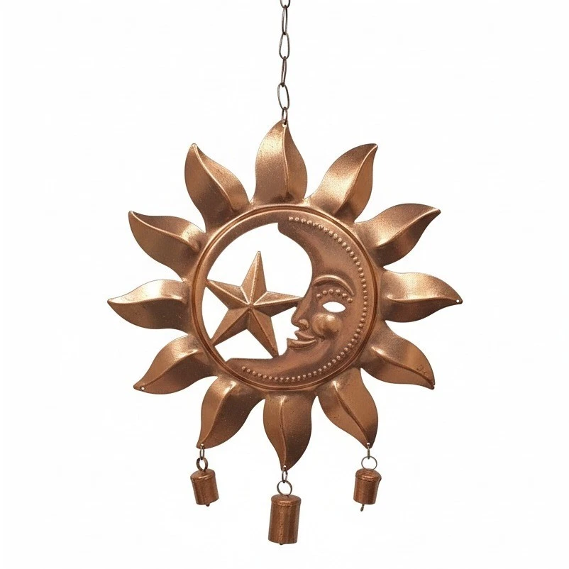 Sun Moon Star Wind Chime Metal Copper Tone Hanging Decor Outdoor Garden Patio - Image 1 of 2