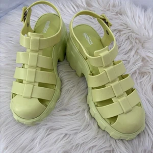 Melissa Megan Platform Fisherman Heels Lime Yellow Size 8 - Picture 1 of 10