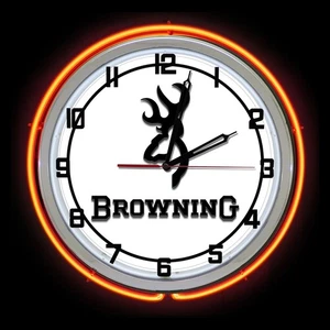 19" Browning Sign Orange Double Neon Clock Hunting Man Cave Bar Garage - Bild 1 von 2