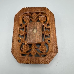 Vtg Wood Hand Carved Footed Trivet Plant Stand Rectangle India Boho Kitschy 6" - Picture 1 of 7