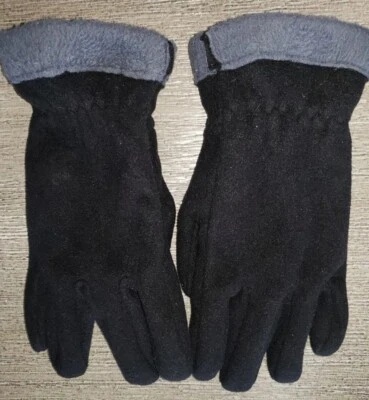 GUANTES DE INVIERNO DE VELLÓN para niñas talla pequeña/mediana por OLD NAVY negro gris puños ¡SUAVES! Foto 1 de 2