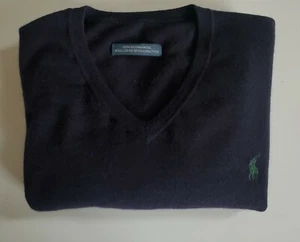 Mens Polo Ralph Lauren 100% Merino Wool V-Neck Sweater Small Blue A37* - Picture 1 of 7