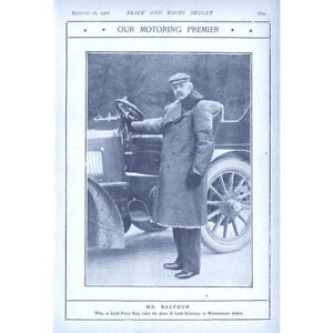 Arthur Balfour with his Motor Car - Antique Print 1902