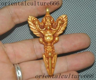 Tibet Bronze 24k gold Gilt Garuda Eagle Buddha Faqi Phurba Dagger Amulet Pendant - Image 1 of 4