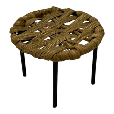 Vintage Dollhouse Wicker Stool with Metal Base Collectible Miniature Furniture - Image 1 of 4