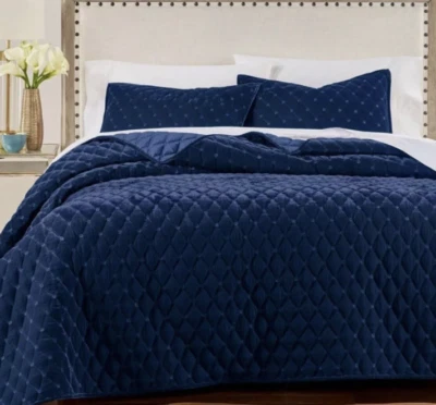 Martha Stewart Collection Diamond Tufted Velvet Navy Quilt, Size King - Image 1 of 4