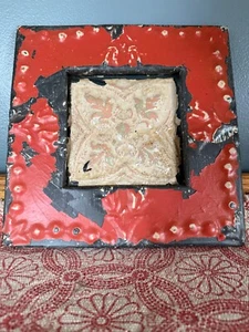 Antique Orange Metal Tin Framed Ceiling Tile Architectural Salvage 2 in 1 - Picture 1 of 5