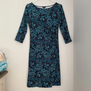 Talbots Women's Blue Paisley Sheath Midi Dress Size MP .New item no tags. - Picture 1 of 23