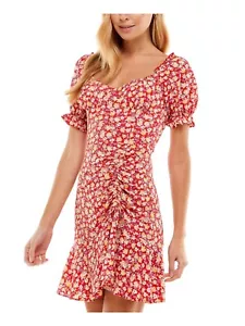 CITY STUDIO Red Zippered Ruffled Ruched Dress Floral Pouf Sleeve Scoop Size S - Picture 1 of 3