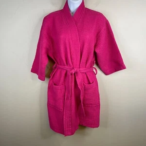 Womens Waffle Knit Turkish Style Spa Bath Robe Size L Pink Loungewear Belted - Picture 1 of 12