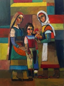 1985 ARMENIA Painting Art- village women, boy & rooster- RUSSIAN ARMENIAN Artist - Picture 1 of 8