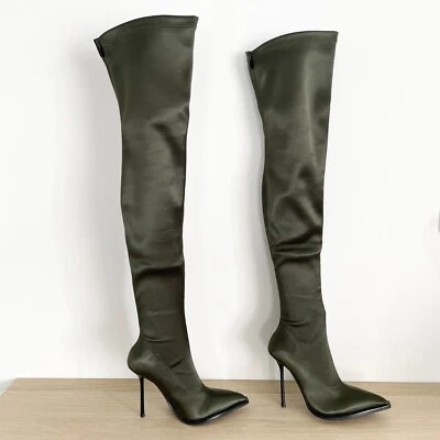 Alias Mae ботинки бедра высоты хаки Imogen атласный заостренный носок шпилька каблук новый - Изображение 1 из 4